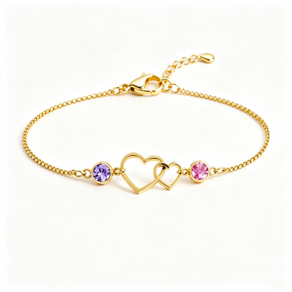 Mother&Daughter Connected By Heart Double Birthstones Bracelet