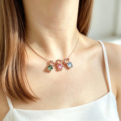 For Love- Personalized Heart Birthstone Doll Family Necklace
