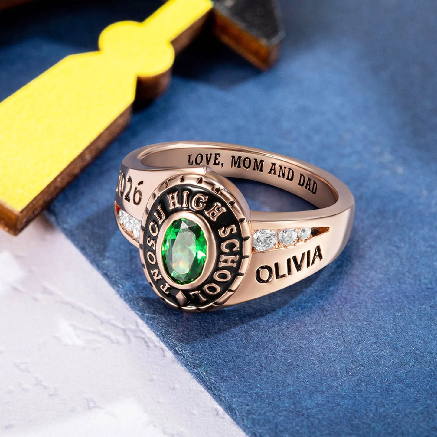 Personalized Engraved Birthstone Graduation Ring - Gifts for Graduates