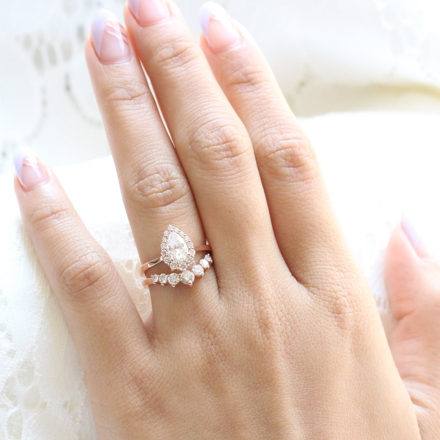 Tiara Halo Pear Ring Two Piece Set