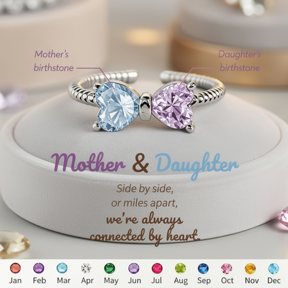 🎀Mother&Daughter Double Birthstones Bow Ring