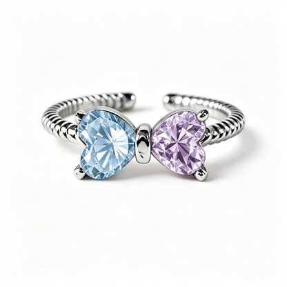Grandmother&Granddaughter Double Birthstones Bow Ring