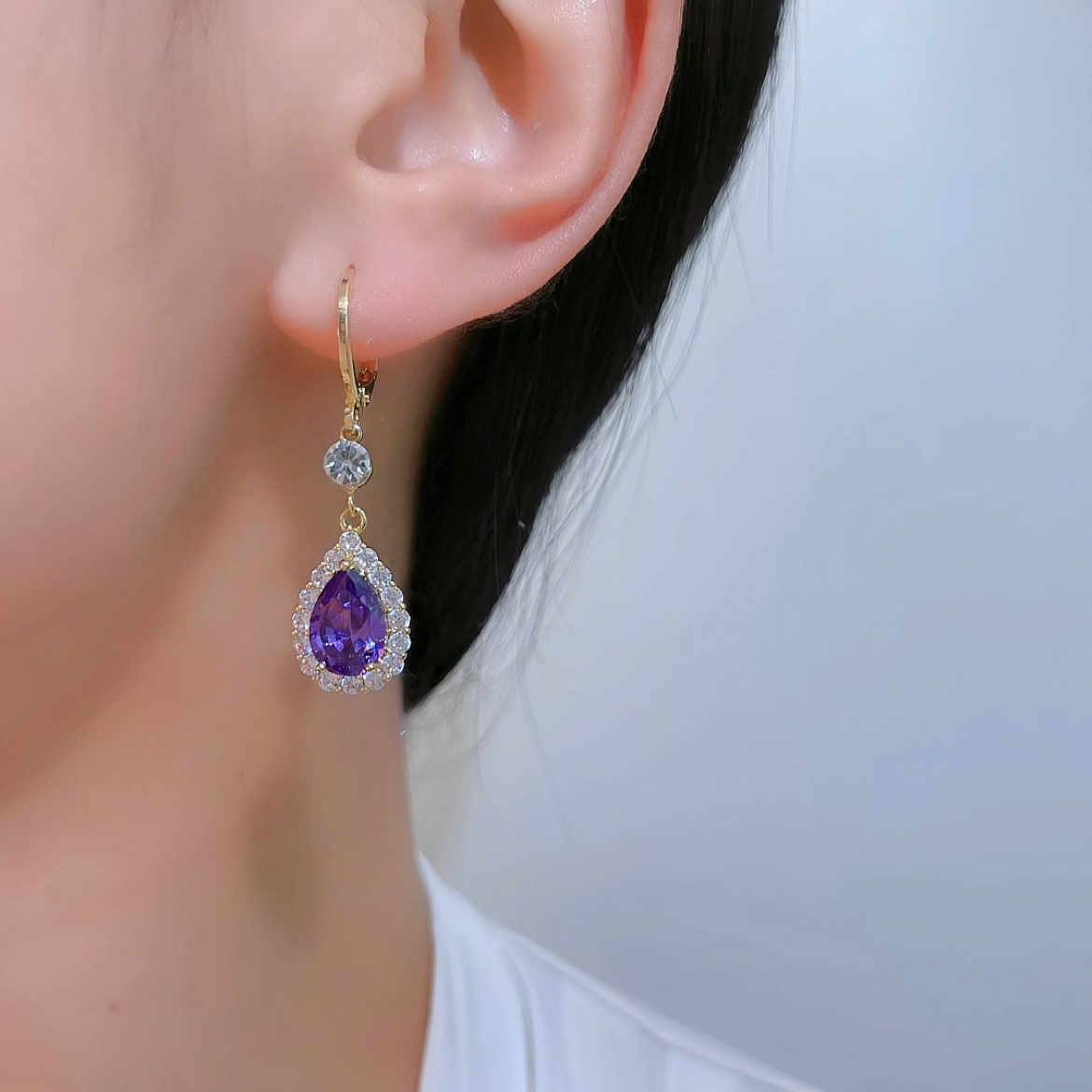🌸Mother's Day Hot Sale✨PURPLE ZIRCON DROP SHAPE EARRINGS