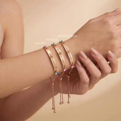 Mother & Daughter Personalized Birthstone Engraved Bracelet