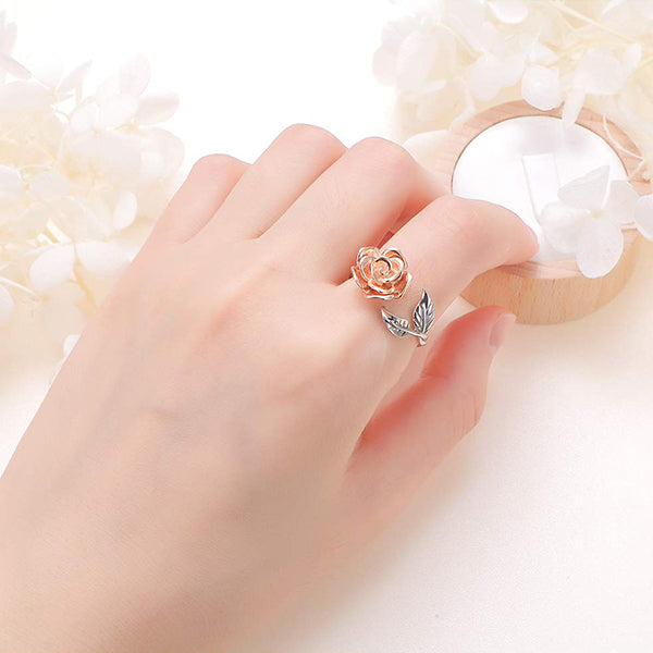 S925 Sterling Silver Adjustable Wrap Open Rose Flower Ring