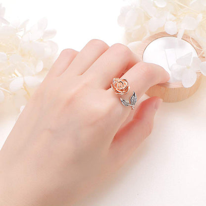 S925 Sterling Silver Adjustable Wrap Open Rose Flower Ring