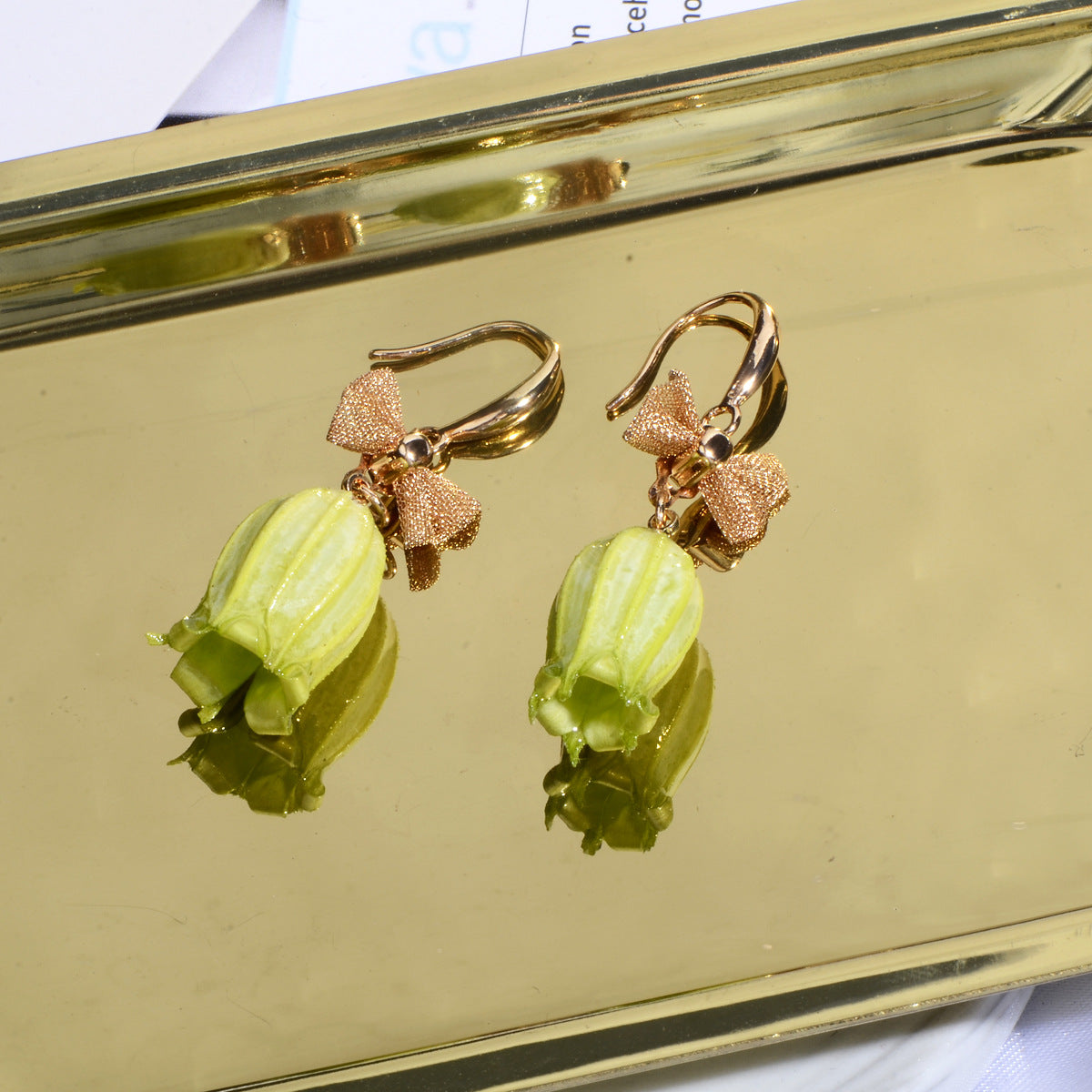 Green Lily of the Valley Flower Earrings