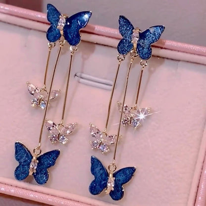 Crystal Butterfly Tassel Earrings