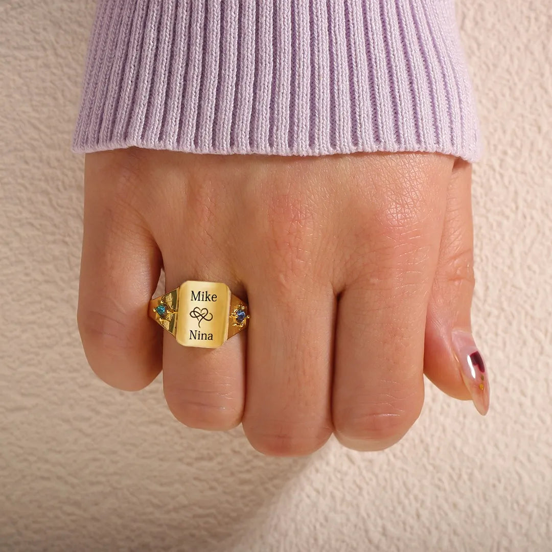 FOR LOVE - BELOVE CUSTOM NAMES AND BIRTHSTONES DAINTY RING