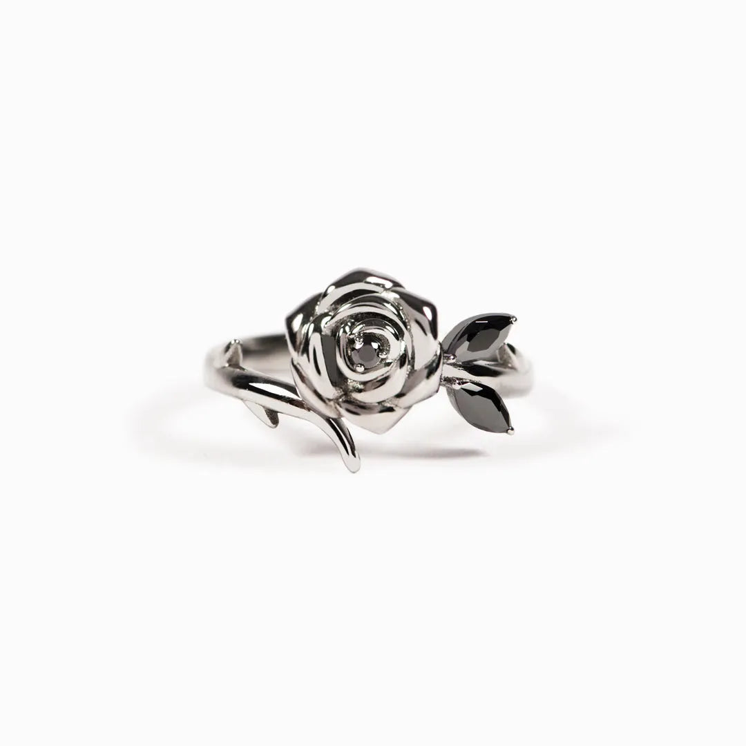 BURNED AND SURVIVED ENGRAVED BLACK ROSE RING