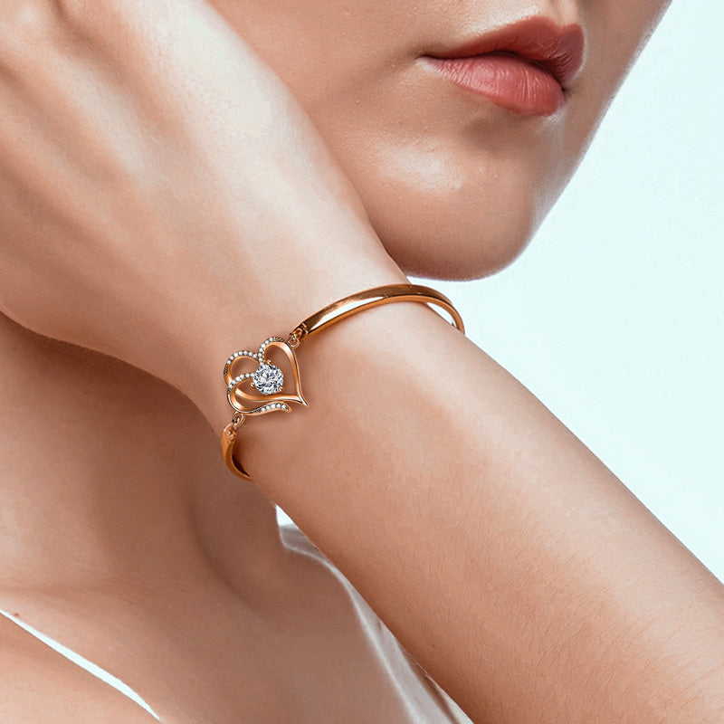 For Unbiological Daughter -I Always With You Double Heart Diamond Bracelet