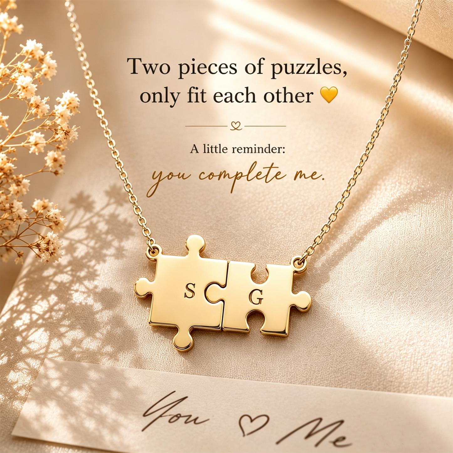 For Love- You Complete Me Custom Initial Puzzle Necklace