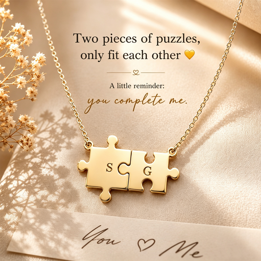 For Love- You Complete Me Custom Initial Puzzle Necklace