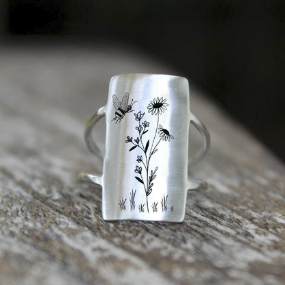 S925 Sterling Silver Flower Butterfly Bee Dragonfly Ring