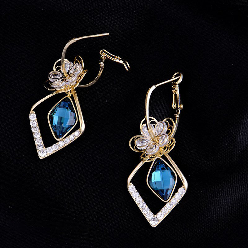 Flower Zircon Rhombic Sapphire Drop Earrings