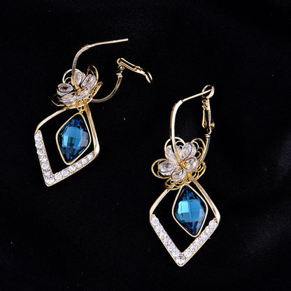 Flower Zircon Rhombic Sapphire Drop Earrings
