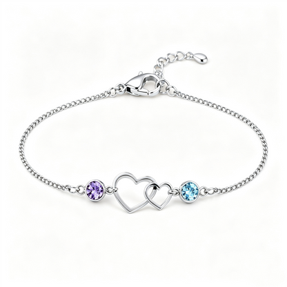Mother&Daughter Connected By Heart Double Birthstones Bracelet