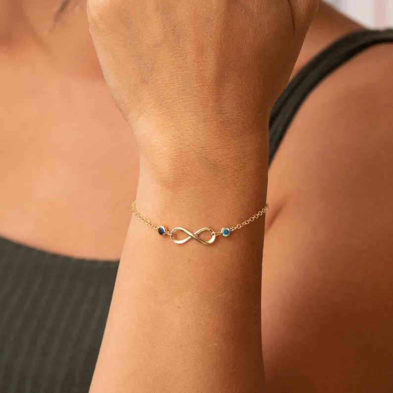 MOTHER & DAUGHTER FOREVER LINKED TOGETHER INFINITE CUSTOM BIRTHSTONES BRACELET