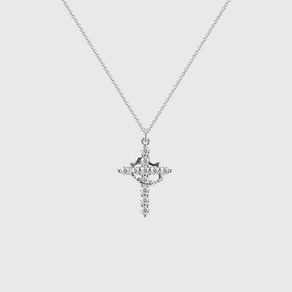 Paved Cross Rotated Crown Necklace