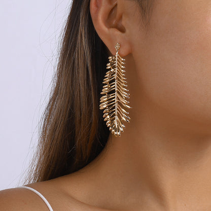 Palm Leaf Big Tassel Earrings