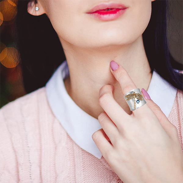 925 Sterling Silver Bohemian Dragonfly Sapphire Ring