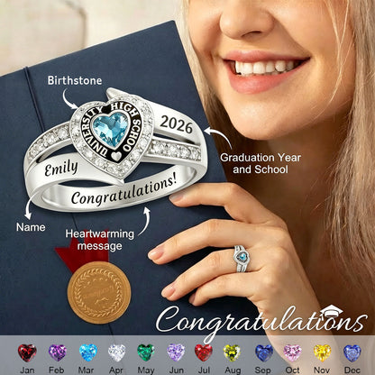 Personalized Engraved Birthstone Graduation Ring - Gifts for Graduates