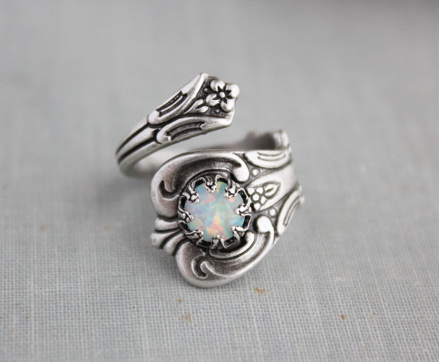 S925 STERLING SILVER WHITE OPAL SPOON RING