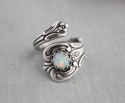 S925 STERLING SILVER WHITE OPAL SPOON RING