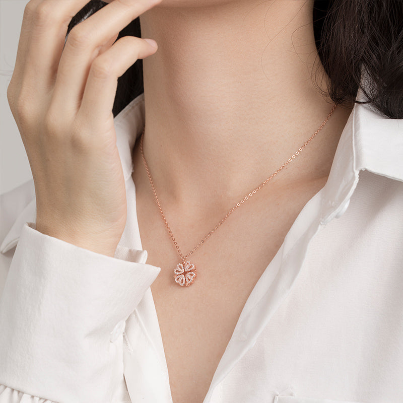 Lucky Four Leaf Clover Heart Necklace
