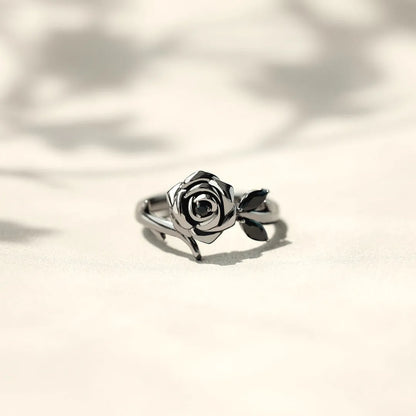BURNED AND SURVIVED ENGRAVED BLACK ROSE RING