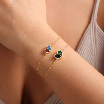 FOR UNBIOLOGICAL DAUGHTER - FOREVER LINKED TOGETHER CUSTOM HEART BIRTHSTONES BRACELET