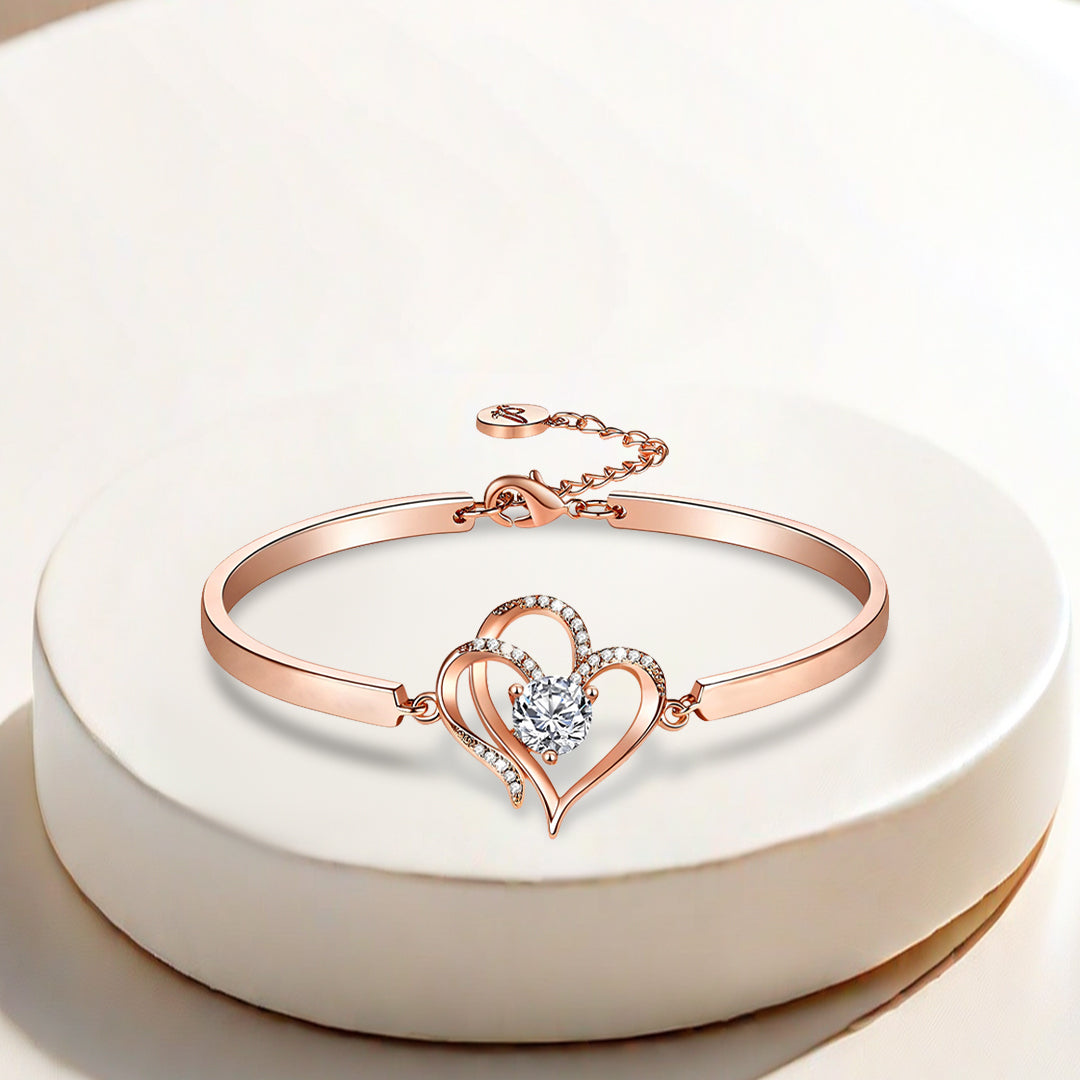 For Unbiological Daughter -I Always With You Double Heart Diamond Bracelet