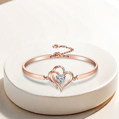 For Unbiological Daughter -I Always With You Double Heart Diamond Bracelet