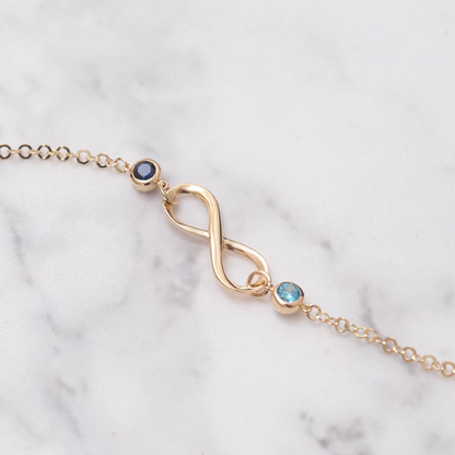 MOTHER & DAUGHTER FOREVER LINKED TOGETHER INFINITE CUSTOM BIRTHSTONES BRACELET