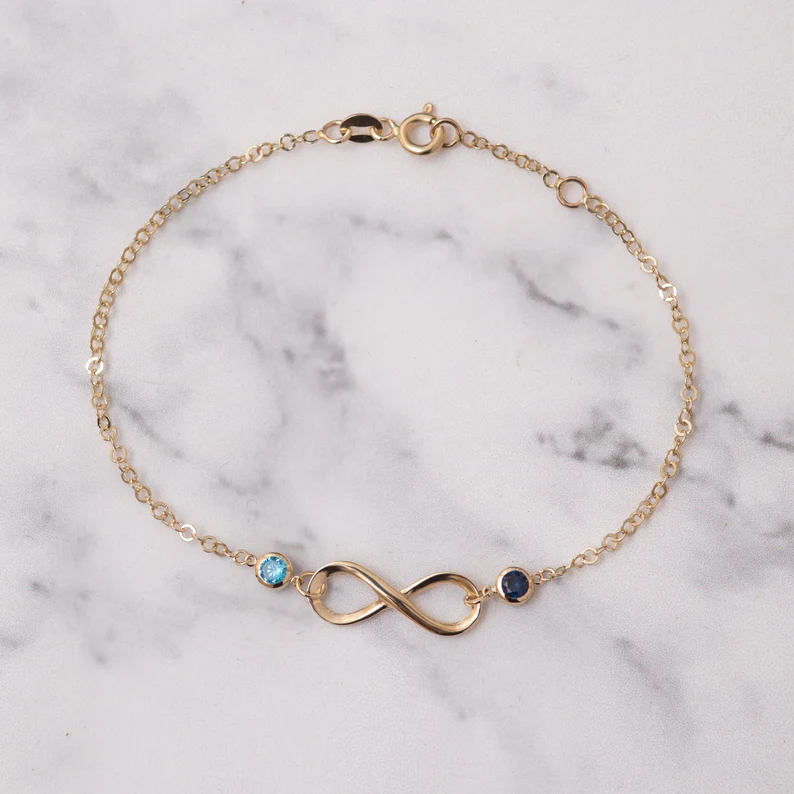 MOTHER & DAUGHTER FOREVER LINKED TOGETHER INFINITE CUSTOM BIRTHSTONES BRACELET