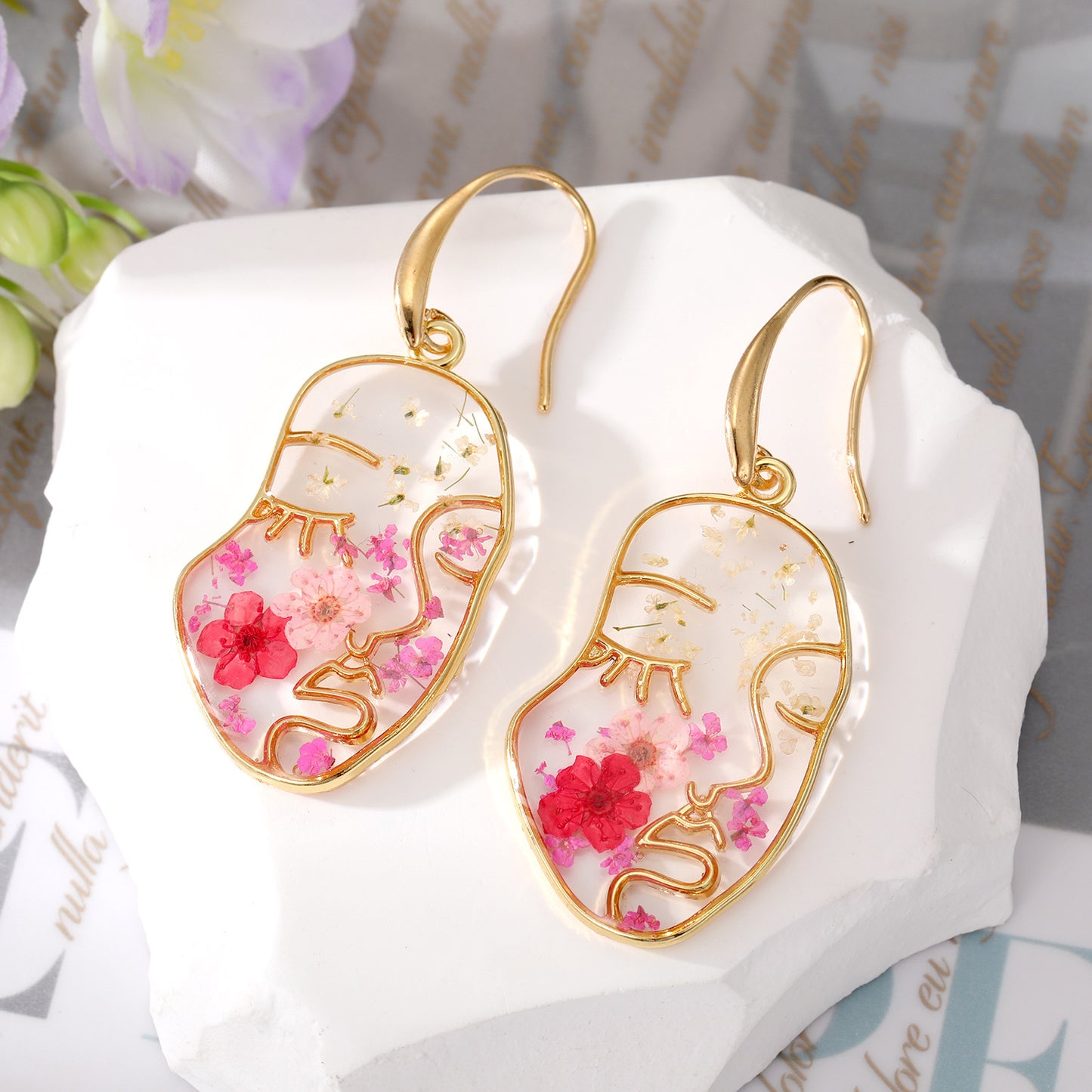 Abstract Face Forget Me Not Flower Earrings