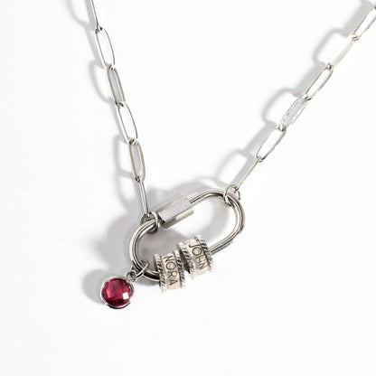 Carabiner Personalized Name Birthstone Necklace