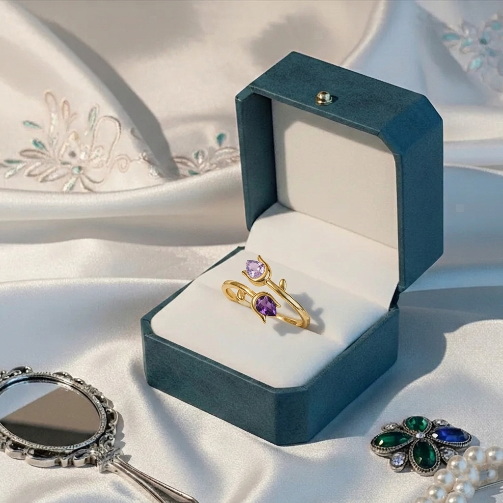 Mother&Daughter Double Birthstones Tulip Ring