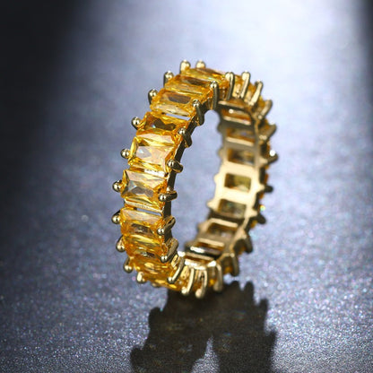 Square Cut Zircon Inlay Rainbow Ring