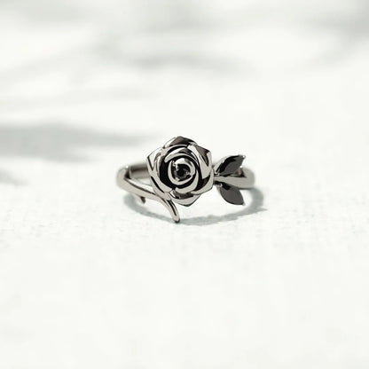 BURNED AND SURVIVED ENGRAVED BLACK ROSE RING