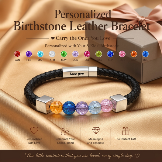 For Love- Personalized Birthstone Leather Bead Bracelet