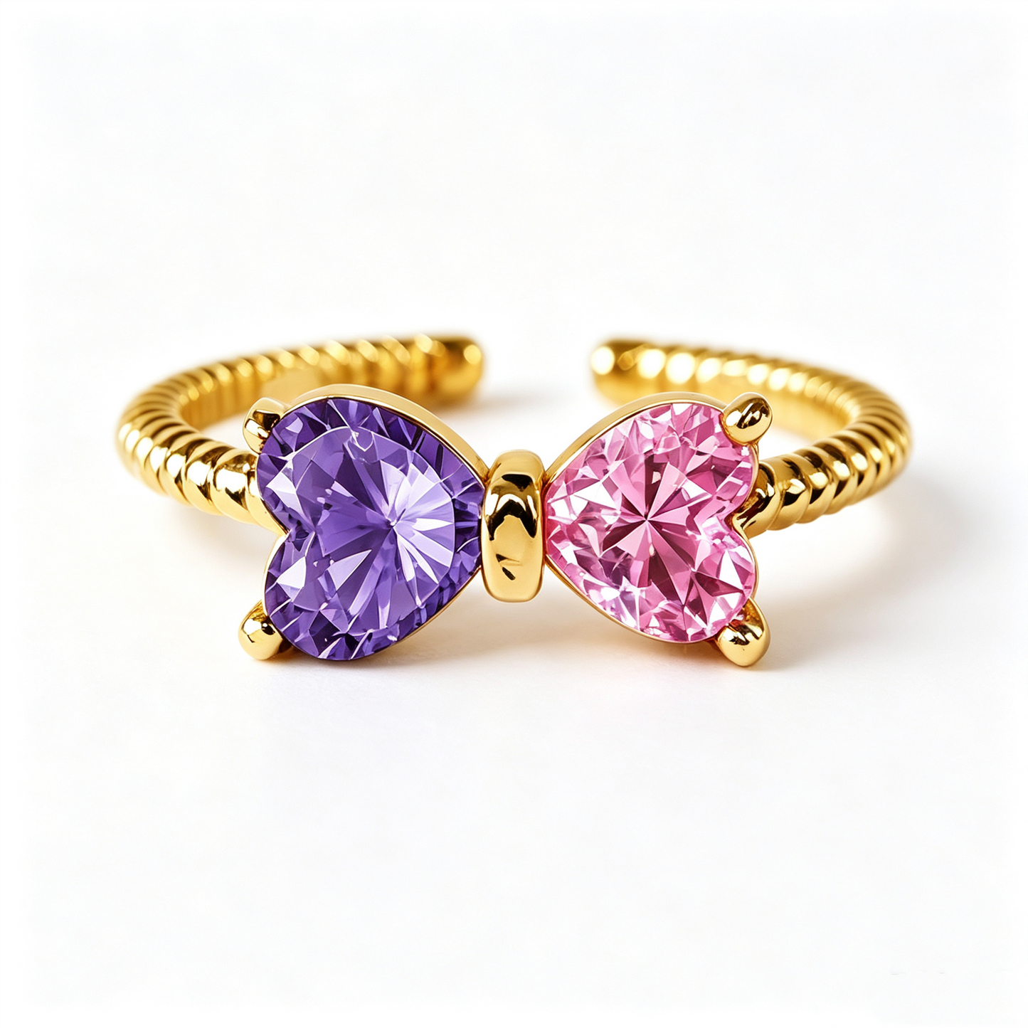 Grandmother&Granddaughter Double Birthstones Bow Ring