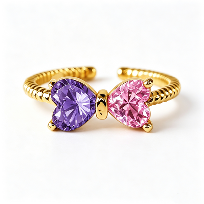 Grandmother&Granddaughter Double Birthstones Bow Ring