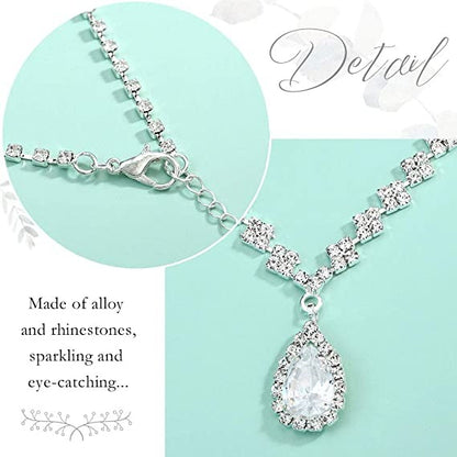 Crystal Wedding Water Drop Pendant Necklace and Earrings Set