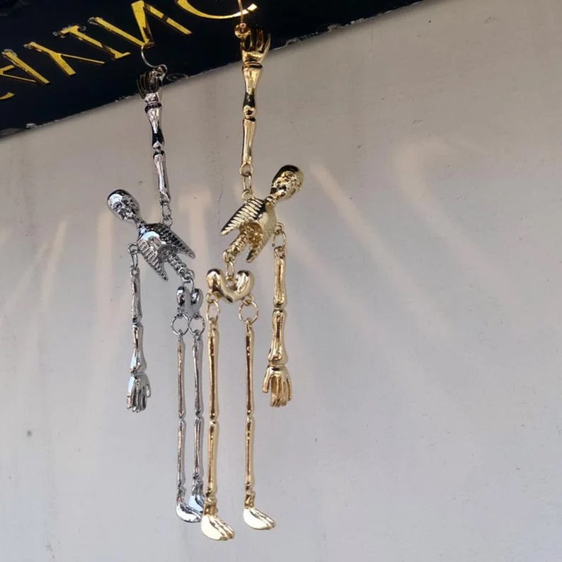 Movable Skeleton Bone Dangle Earrings, Squelette Earrings, Halloween Earrings