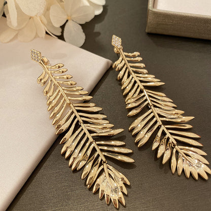 Palm Leaf Big Tassel Earrings