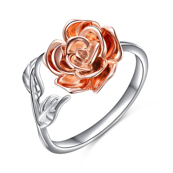 S925 Sterling Silver Adjustable Wrap Open Rose Flower Ring