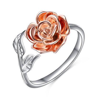 S925 Sterling Silver Adjustable Wrap Open Rose Flower Ring