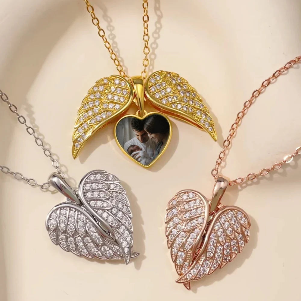 Personalized Angel Wing Photo Locket Necklace