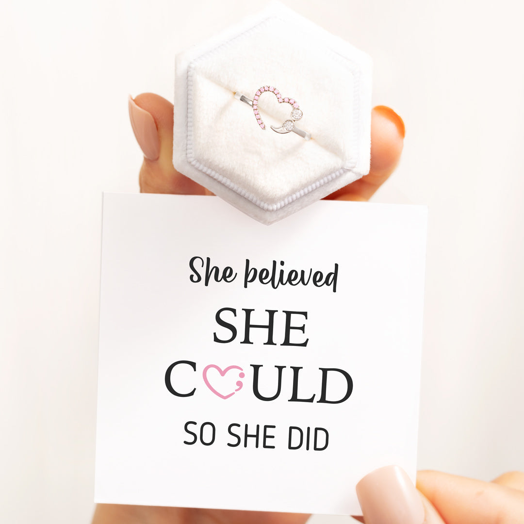 She Believed She Could So She Did Semicolon Ring